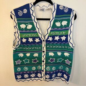 Vintage Lucia Sweater Vest Womens Small  Cottage core Grannycore Beach Vibe Blue